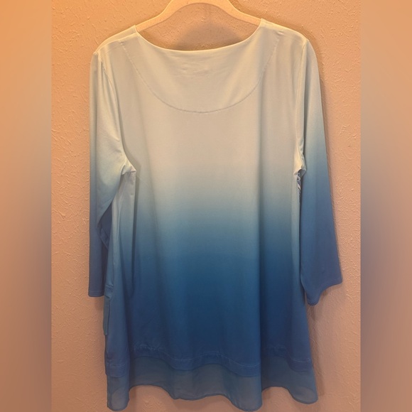 JM Collection Tropical Pullover Tunic Top Bloom Delight Ocean Turquoise Medium - Picture 6 of 8